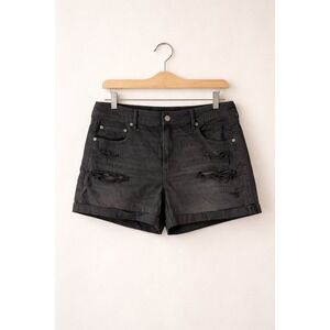 American Eagle Outfitters Womens Black Distressed Denim Tomgirl Shorts Size 14